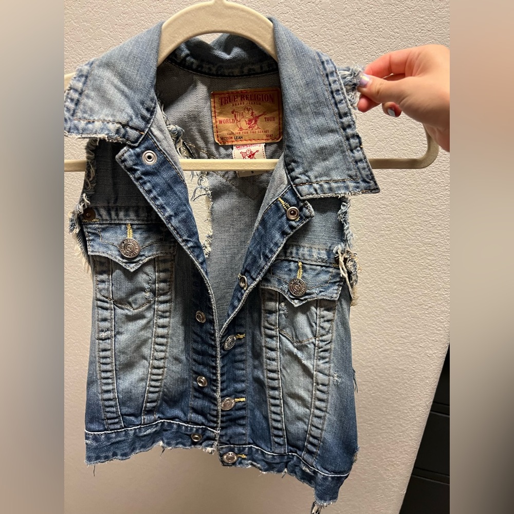 True religion cropped jean jacket cardigan
